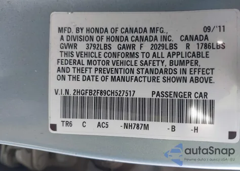 2012 Honda Civic Ex from USA, damaged, VIN 2HGFB2F89CH527517